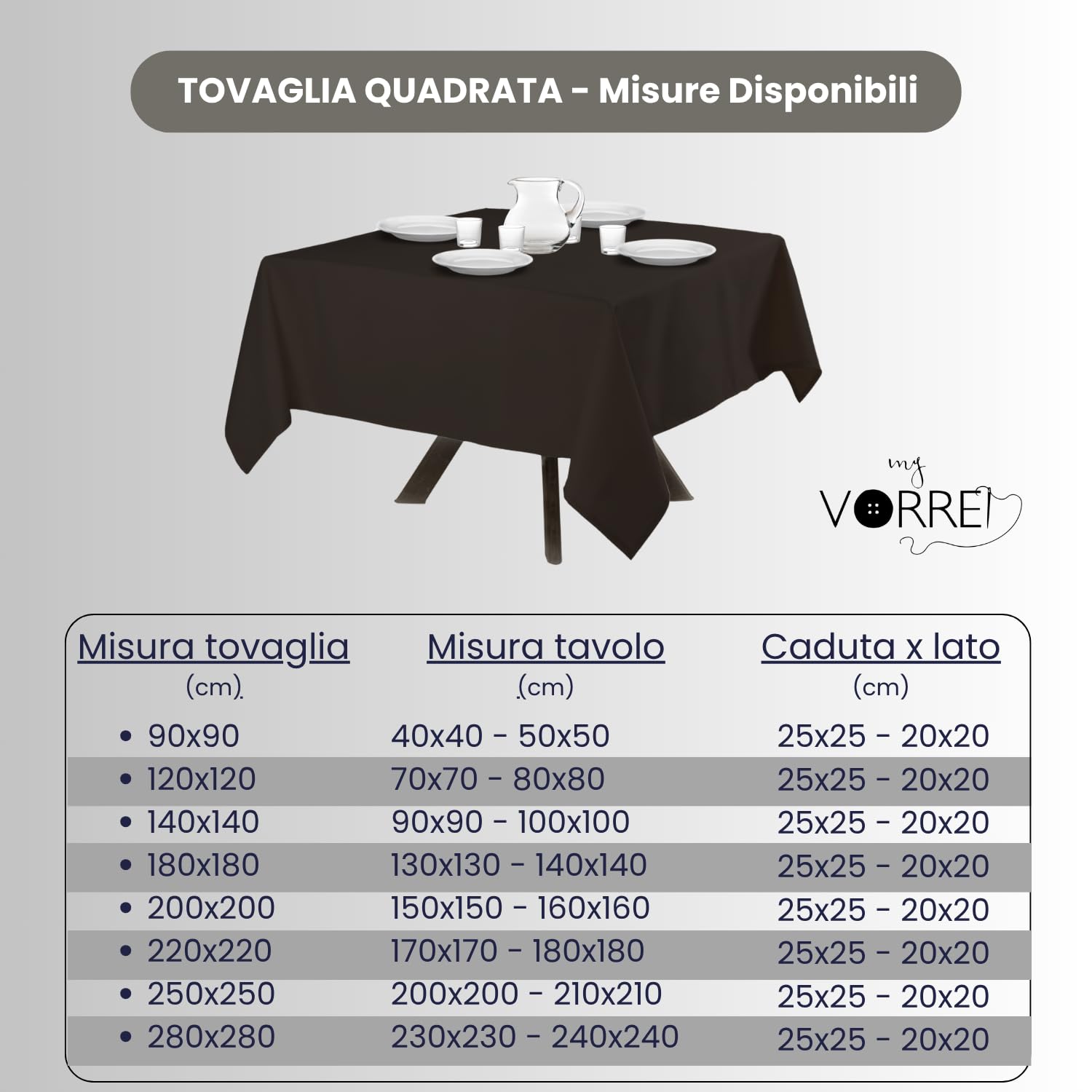 MyVorrei Tovaglia Tinta Unita Quadrata Cotone 100% cm 220x220