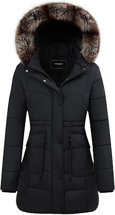 GOLDLADIES Womens Long Winter Puffer Coat Waterproof Jacket Thickened Down Alternative Parka with Detachable Hood