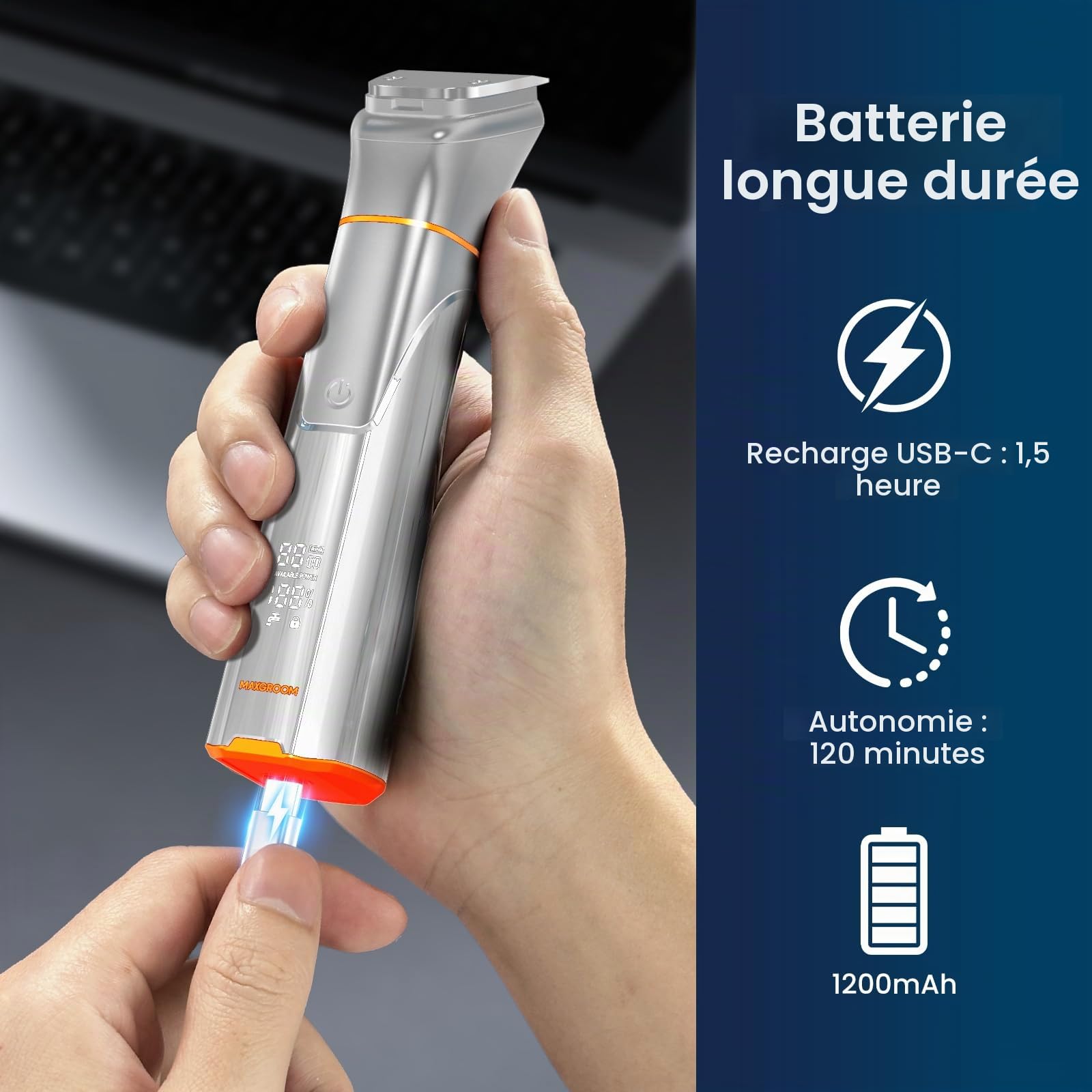 Maxgroom 6-en-1 Tondeuse Barbe Homme,Rasoir Electriques Hommes avec Base de Stockage Organisée,Double Mode de Charge(Base&USB-C),Tête Magnétique Amovible,IPX6 Sec/Mouillé, Autonomie 120 Mins (Argent)