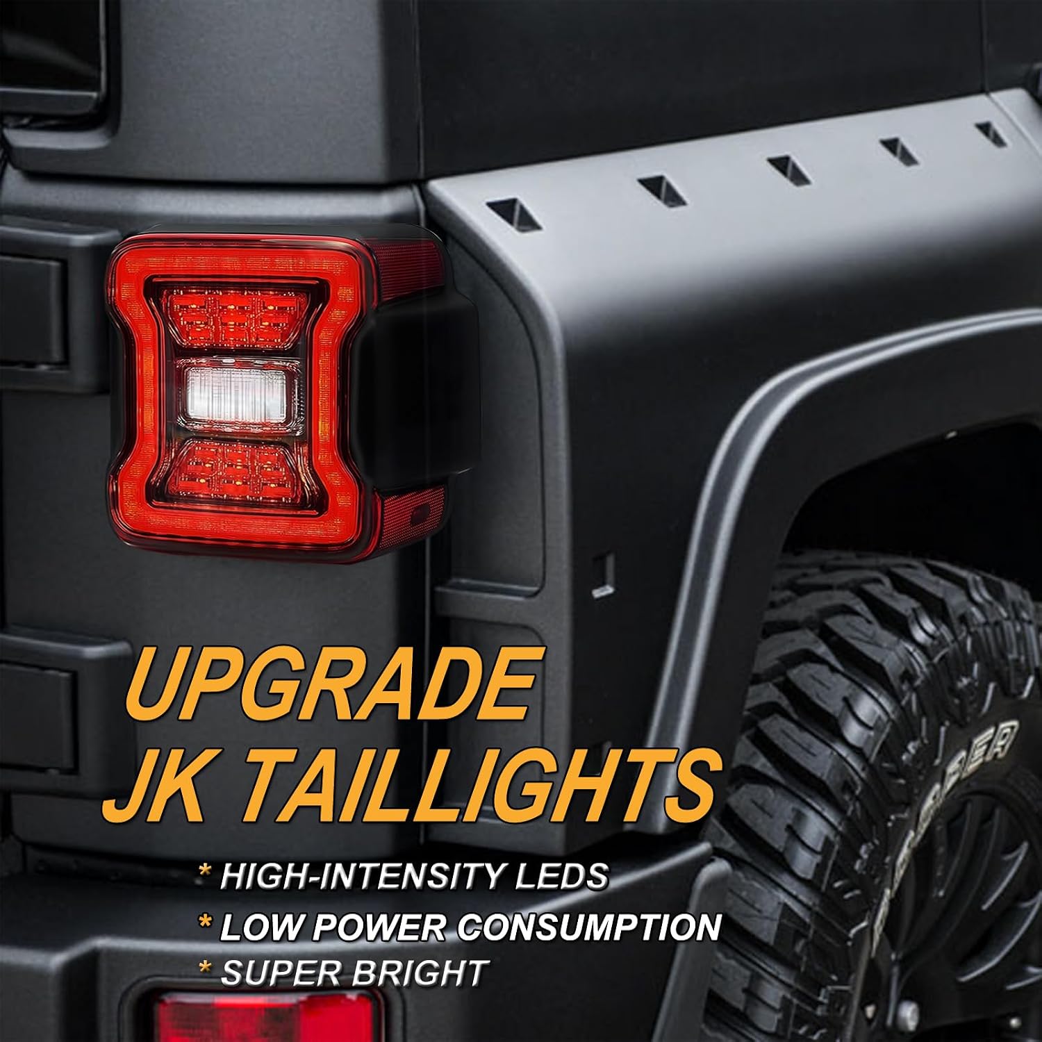 LED Tail Lights Replacement for 2007-2018 JK JKU, Rear Lights With Running Light, Brake Turn Signal Lamp and Reverse Lamp Functions（Not for JL (Classics)