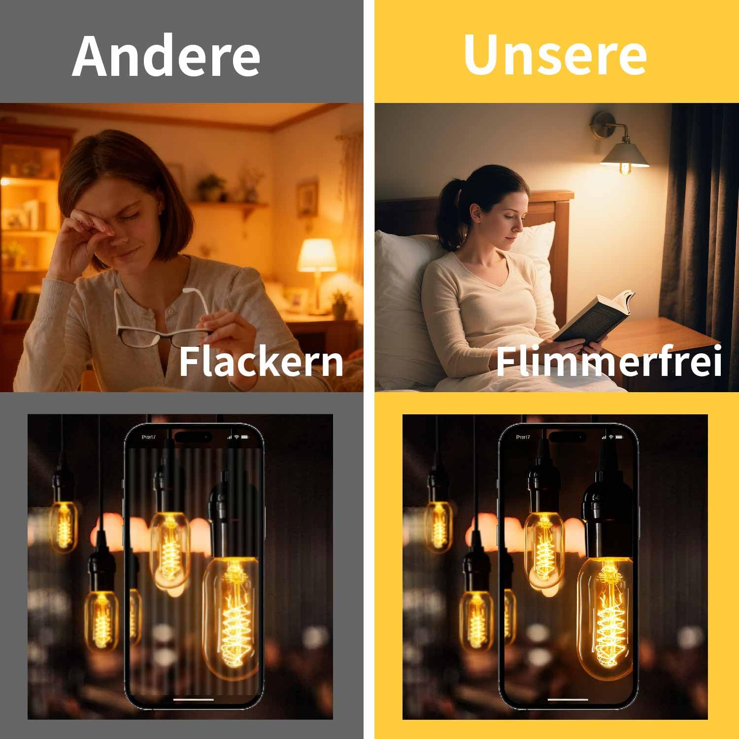 Edison Vintage Glühbirne E27,E27 LED Vintage 4W T45 2700K Warmweiss Retro Glühbirne LED Filament Lampe für Retro Beleuchtung im Wohnzimmer/Schlafzimmer/Esszimmer - Bernstein, 6 Stück