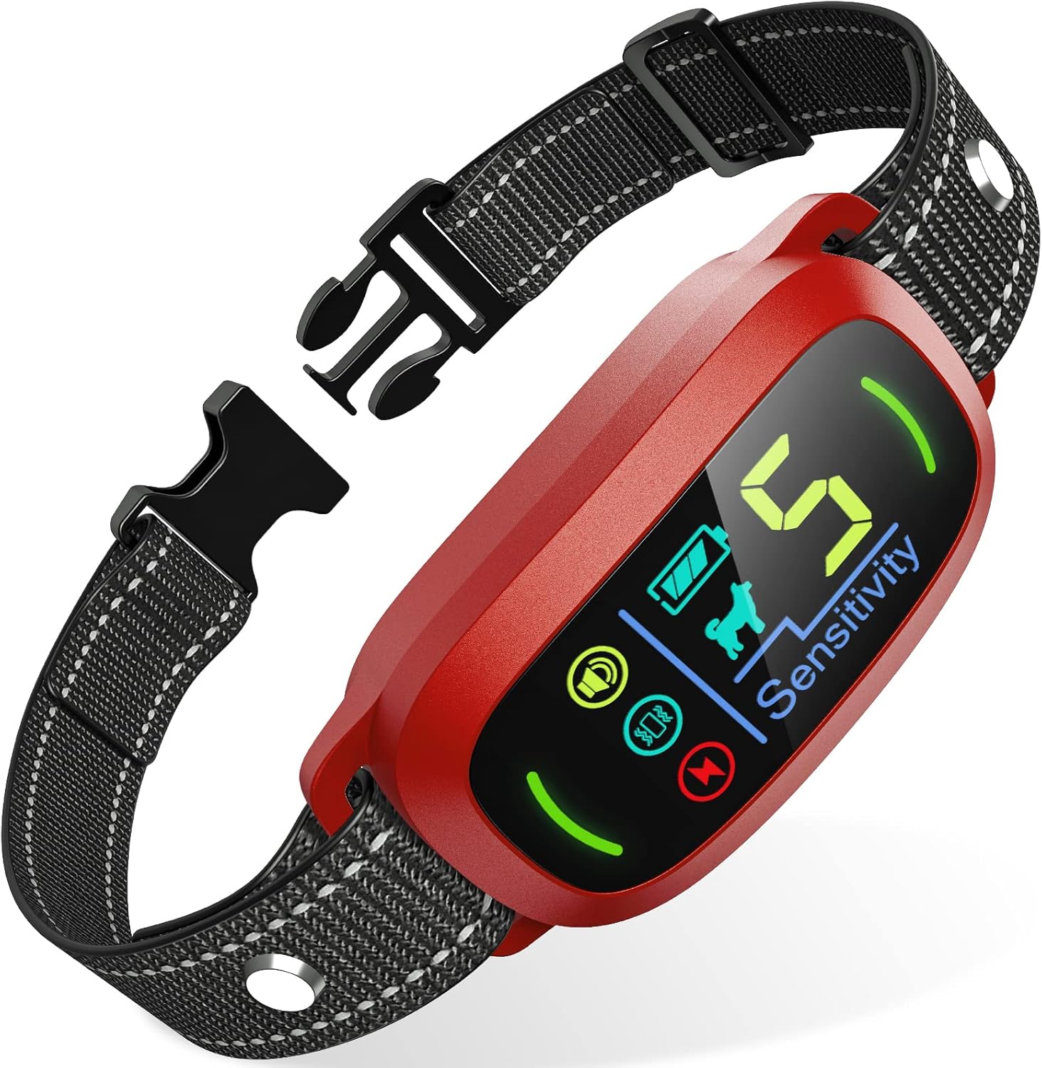 Bark Collar, Rechargeable Dog Bark Collar with 5 Adjustable Sensitivity and Intensity Beep Vibration Shock, Anti Barking Collar for Small Medium Large Dogs… (Red)