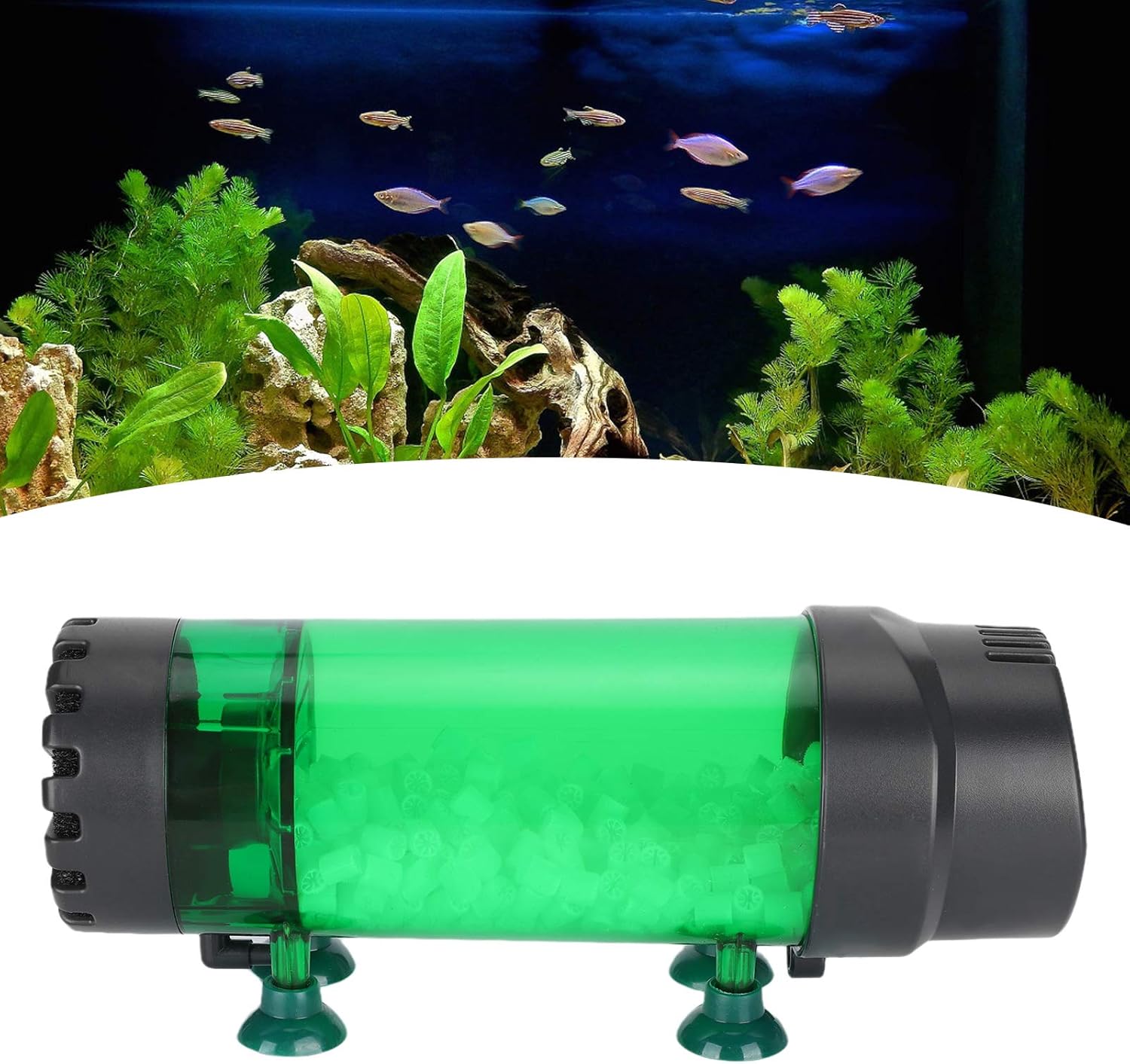Pssopp Fluidized Moving Bed Filter, Aquarium Biochemical Filter Fish Bubble Bio Media Filter with Suction Cup for Aquarium Fish LH600