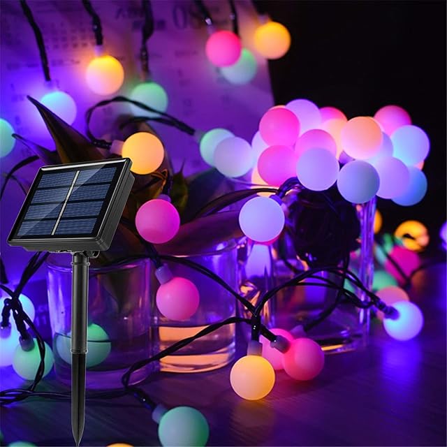 Solar Fairy Lights Multicolor 100 LED Ball 55 Ft String Lights Waterproof with 8 Modes Cosy Glow Ambiance Globe Lighting for Garden, Christmas, Bedroom, Patio, Wedding, Party, Festival Decoration