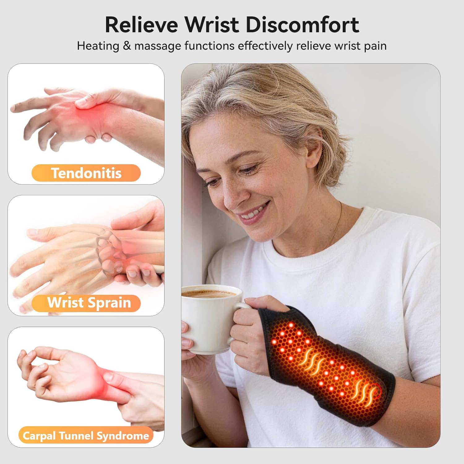 Yabuu Cordless Wrist Hand Heating Pad Massage for Carpal Tunnel With 3000mAh Battery,Hand Arthritis,Wrist Pain Relief,Heat Wrap Pad,Vibration and Adjustable Heat Settings Hot Therapy Gifts for Mom/Dad