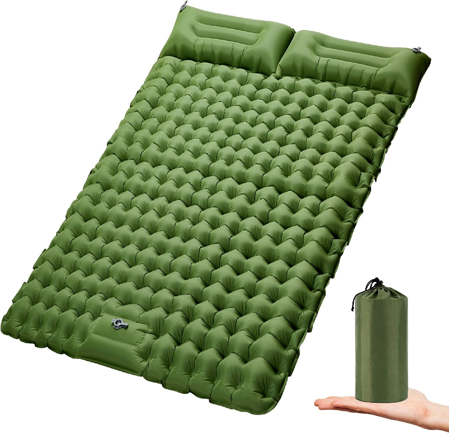 Double Sleeping Pad for Camping Inflatable 2 Person Sleeping Mat with Built-in Pump, Foot Press Ultralight Extra Thick Camping Mat with Pillow for Backpacking, Traveling, Hiking, Durable & Waterproof