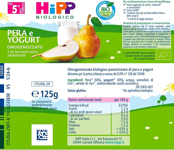 HiPP - Omogeneizzato Di Frutta, Gusto, 24 Vasetti Da 125 G, Pera E Yogurt, 3000 Grammo - 2