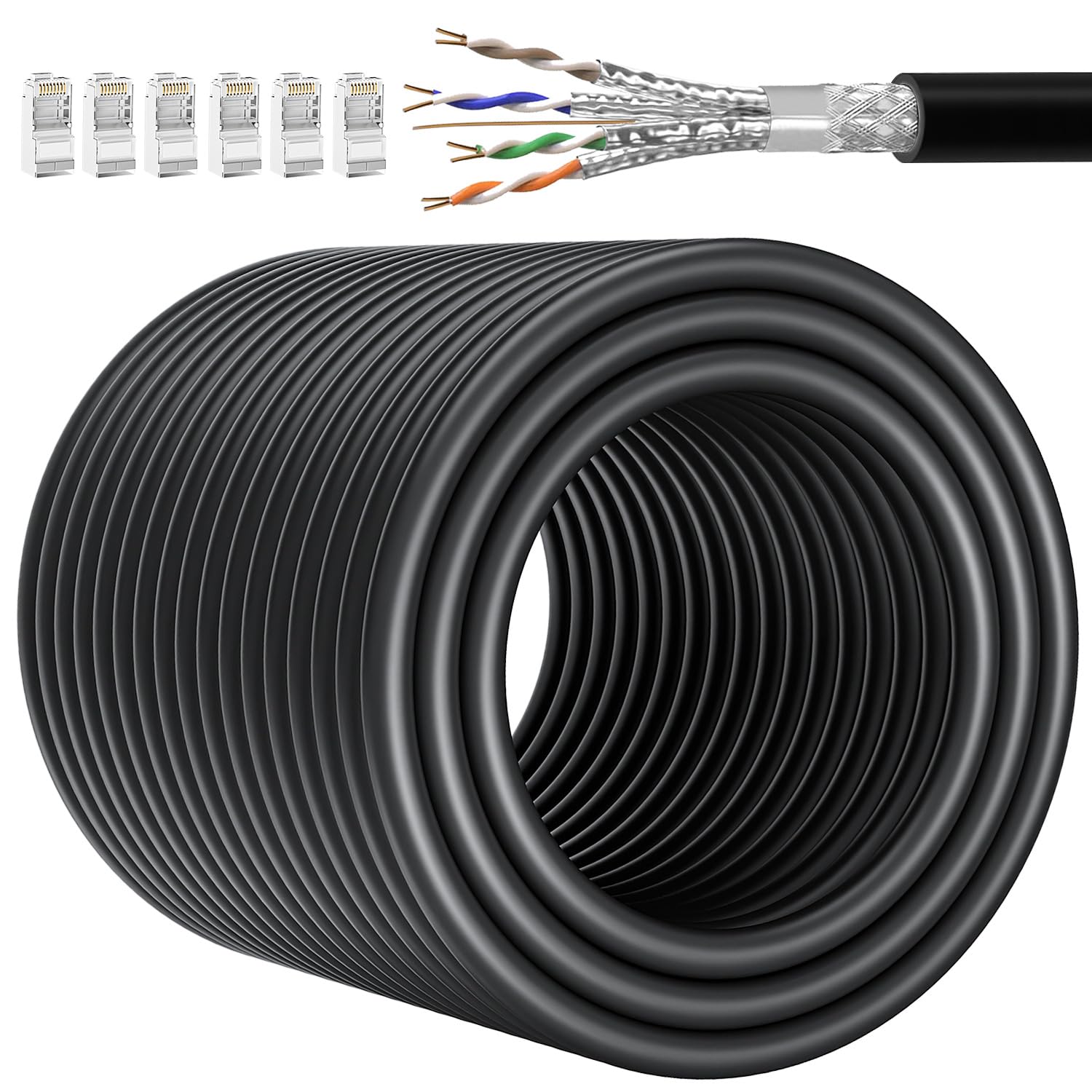 Ethernet Cable 80m, Cat 7 Long Bulk Internet Cable 80 Meters Shielded RJ45 Network Cable High Speed Outdoor Indoor, Wifi Cable 10Gbps 600MHz SFTP Black Waterproof LAN Patch Cable for Router Switch