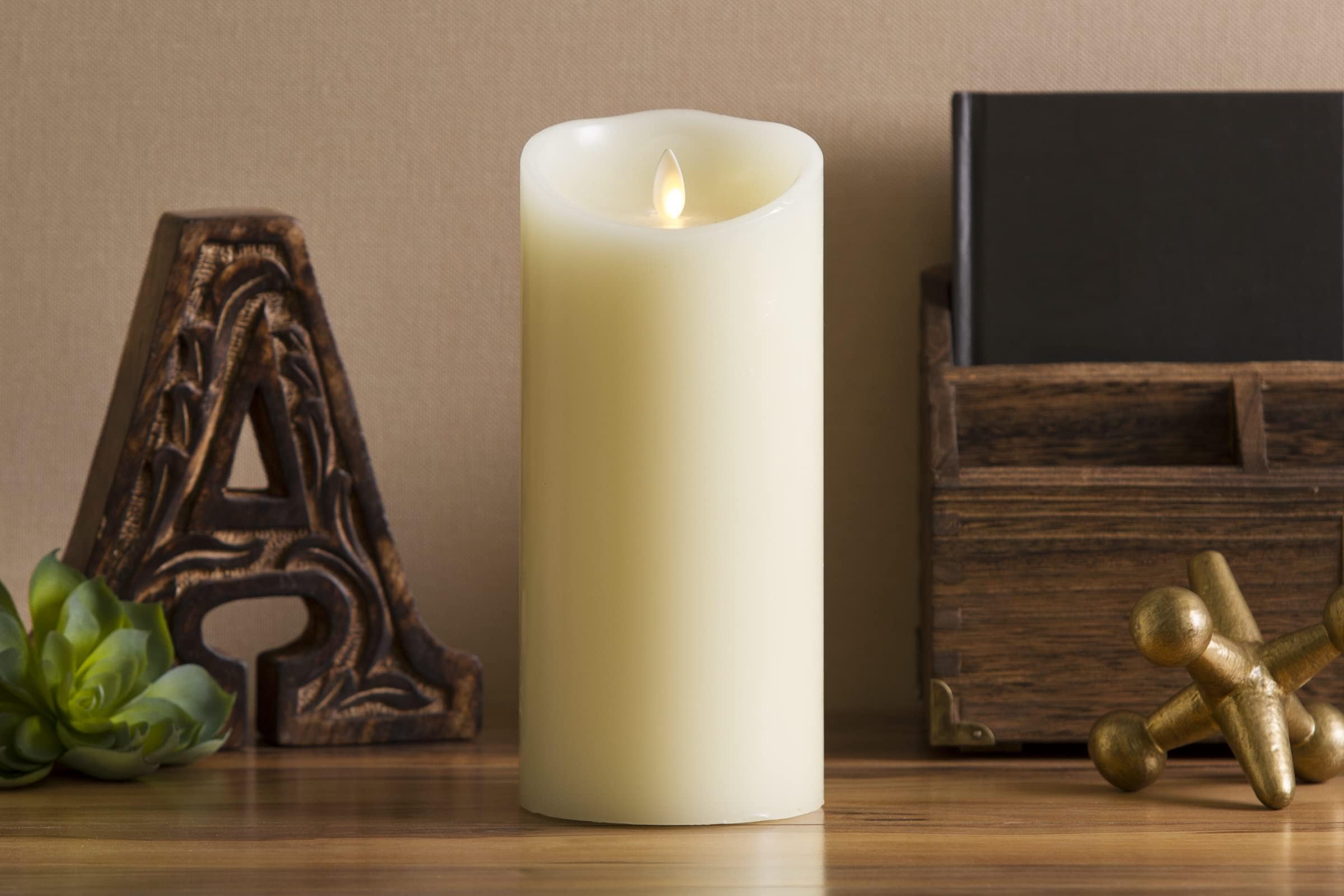 Flameless LED Battery Operated Ivory Pillar Candle, Flickering Realistic Moving Flame, 3" x 6.5" Real Wax Indoor Home Bathroom Decor Candle
