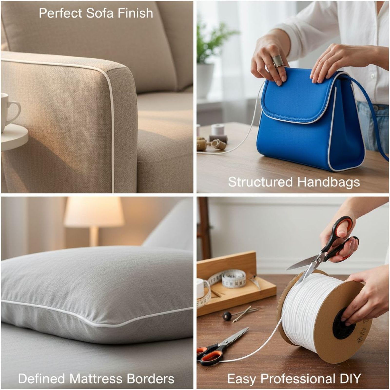 Cordon passepoil plastique, ganse EVA pour couture, 328 pieds de passepoil souple pour canapé, matelas, coussins, sacs et sièges auto, rouleau à découper facilement, diamètre 0,16 pouce