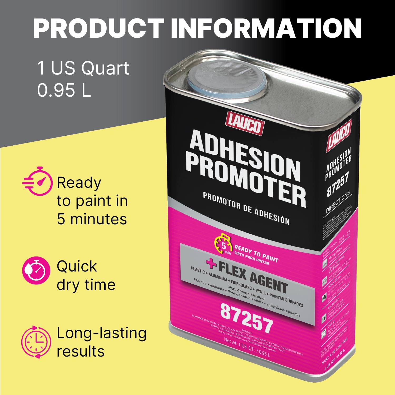 LAUCO Adhesion Promoter Quart, Automotive Surface Adhesion Enhancer with Flex Agent for Plastic, Metal, Fiberglass, and Vinyl, Fast Dry, Ready to Paint in 5 Minutes 87257