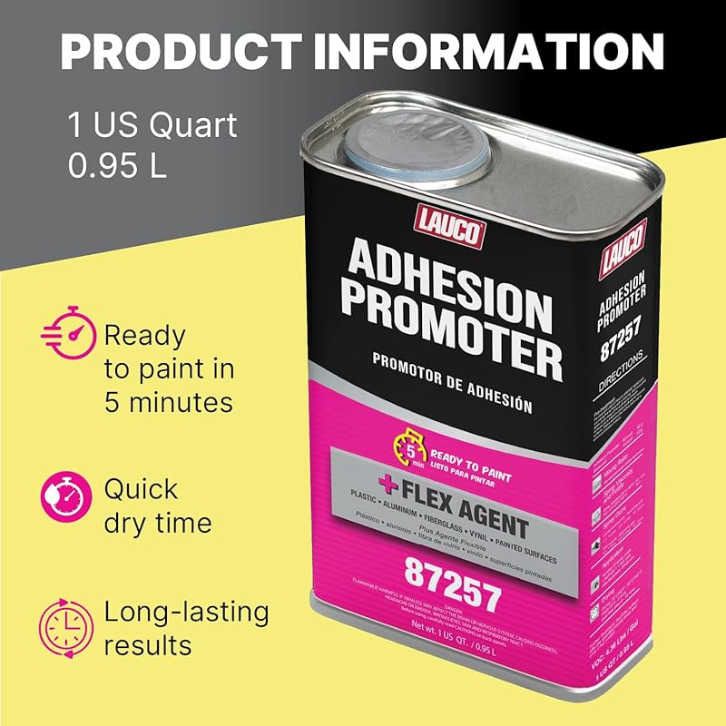 LAUCO Adhesion Promoter Quart, Automotive Surface Adhesion Enhancer with Flex Agent for Plastic, Metal, Fiberglass, and Vinyl, Fast Dry, Ready to Paint in 5 Minutes