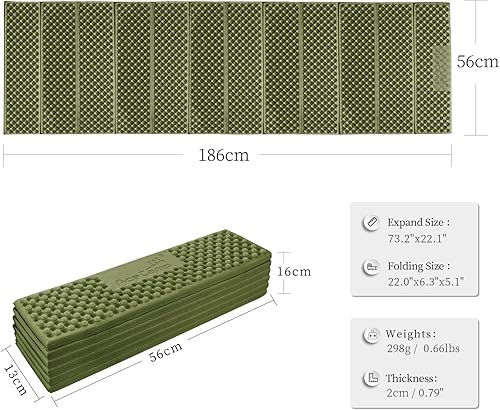 Miniatura 2 de AceCamp Almohadilla de dormir de espuma portátil, tapete de dormir de acordeón de longitud completa para acampar y senderismo, cojín ligero, suave y