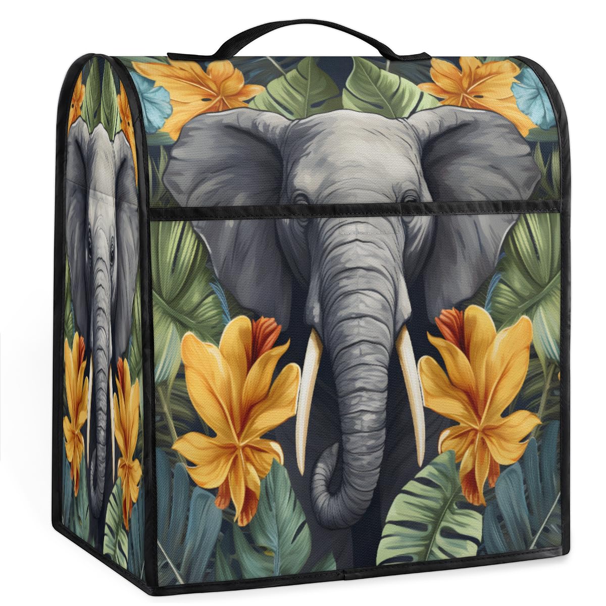 Coffee Maker Cover Tropical Leaves Elephant Kitchen Appliance Covers Small Appliance Covers Blender Cover Juicer Cover Dust Covers for Kitchen Appliances with Top Handle and Pockets,Washable,B124