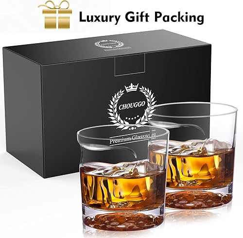 Miniatura 5 de Chouggo Vasos de whisky con diseño único de bola de hielo, vasos de whisky antiguos con soporte para puros, juego de 2, regalos de whisky para