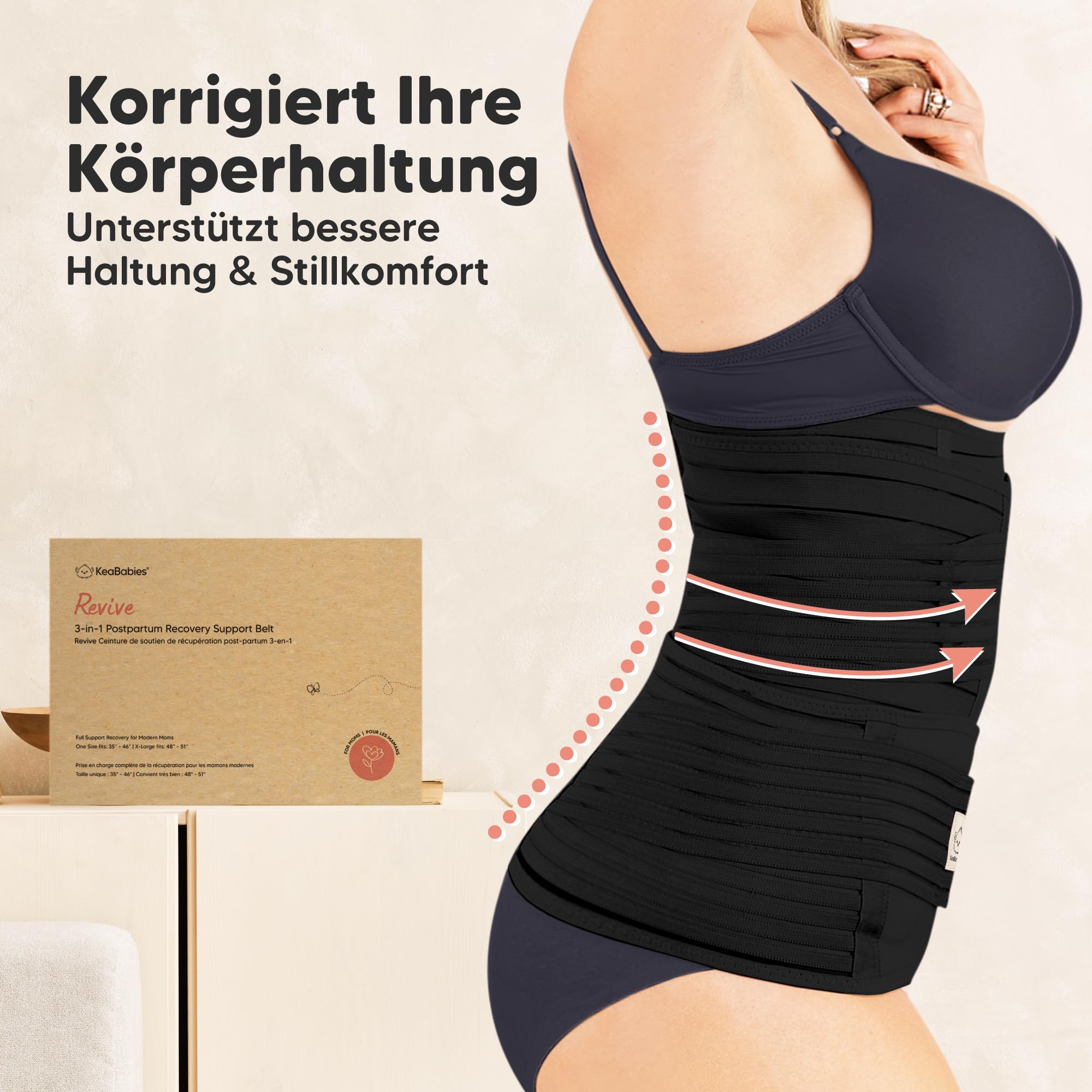KeaBabies Revive 3 in 1 Postpartum Gürtel für Damen -Bauchgurt nach Geburt Kaiserschnitt,Rückbildungsgürtel nach Geburt,Bauchband nach Geburt,Bauchgurt Schwangerschaft (Midnight Black, M/L)