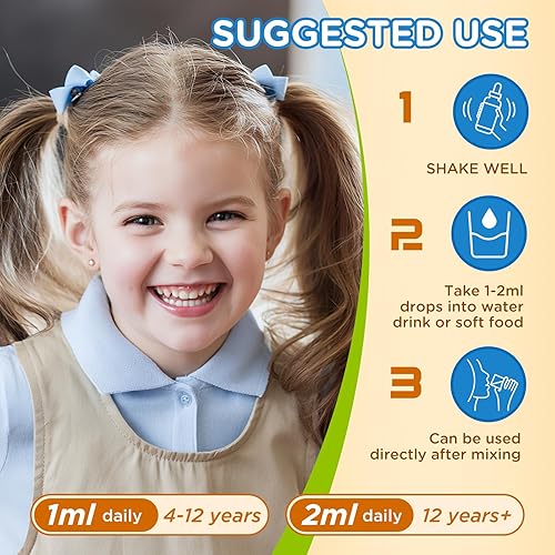 Miniatura 5 de Gotas de vitamina D3 K2 para niños, suplemento líquido de vitamina D3 con calcio, Omega 3, zinc para absorción de calcio, huesos saludables,