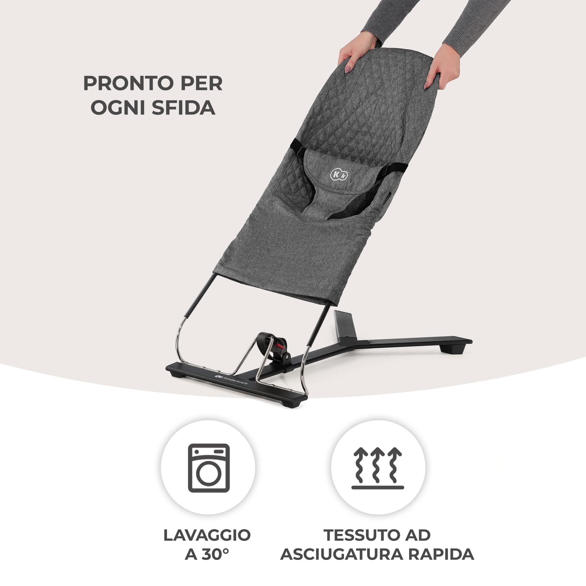 Kinderkraft Sdraietta MIMI, Dondolo Neonati, Regolazione dello schienale, Giostrina con Giocattoli, Ottima per viaggi, Beige