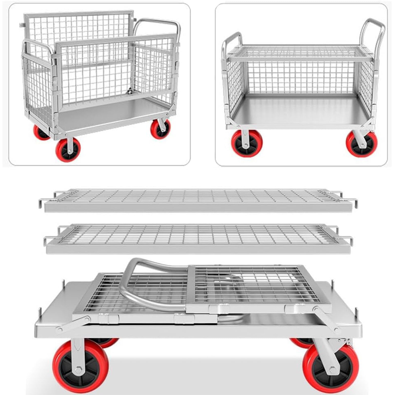 Wózek platformowy z klatką duży składany wózek płaski wózek ręczny wielofunkcyjny wózek płaski składany wózek klatkowy 600kg(120X60cm)