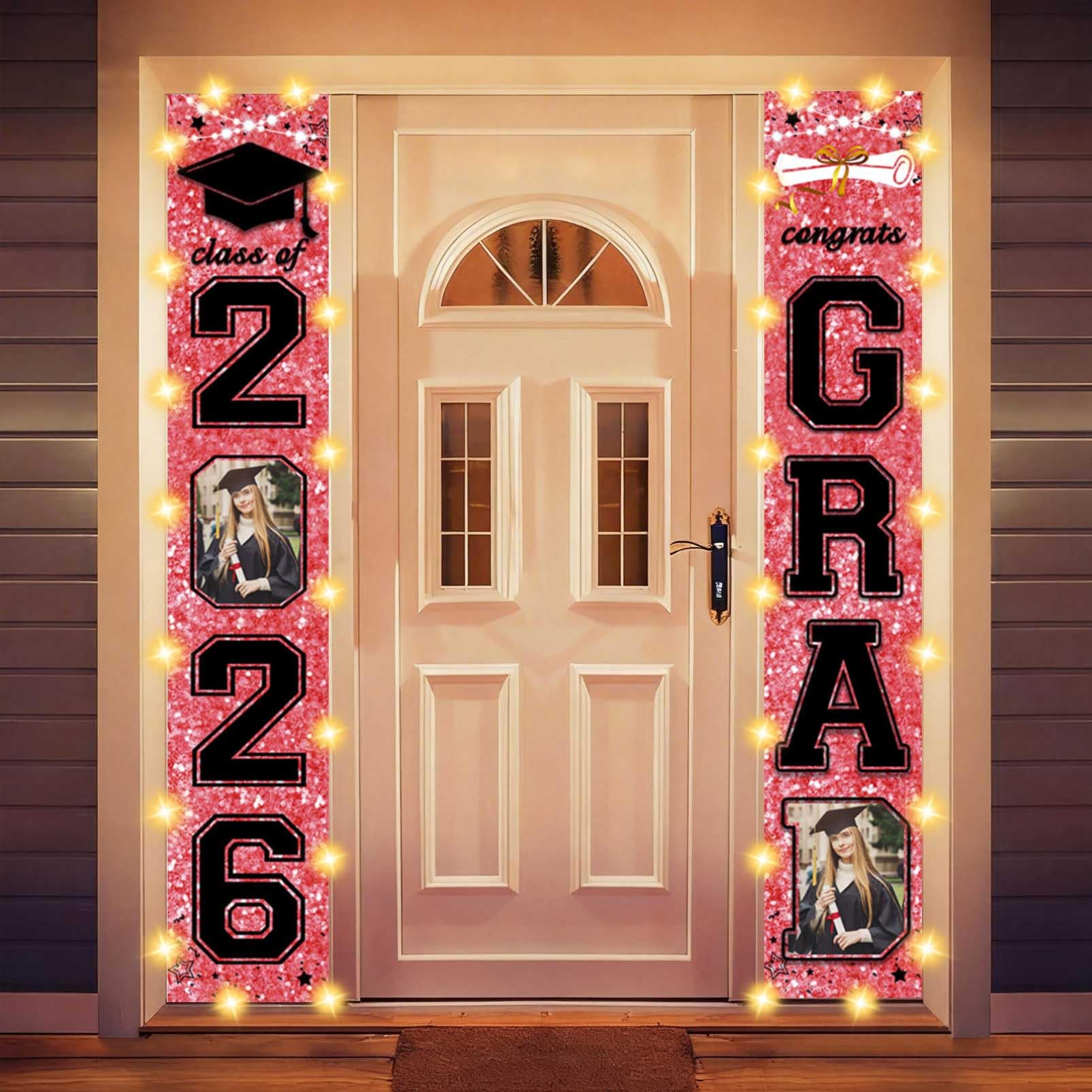 Custom 2026 Graduation Party Decorations Porch Sign Banner Rose Gold Large Congrats Grad Party Supplies Decorations Door Banner for Graduation Party