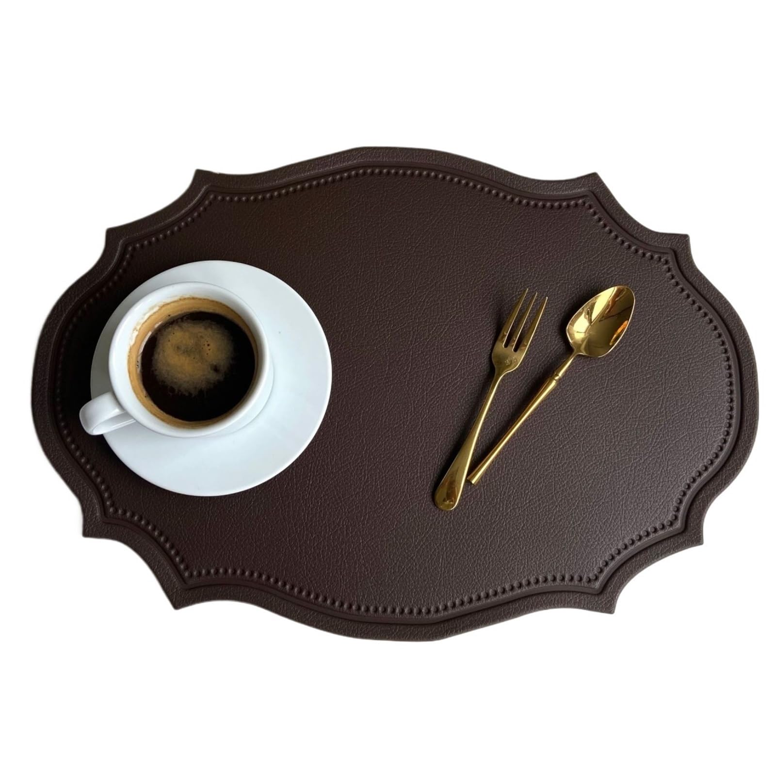 Green Oval Placemats Gift Table Decor Mats Pads Irregular Shape PU Leather Placemats Set Oil-Proof Place Mats(in Coffee,4pcs 30x43cm)