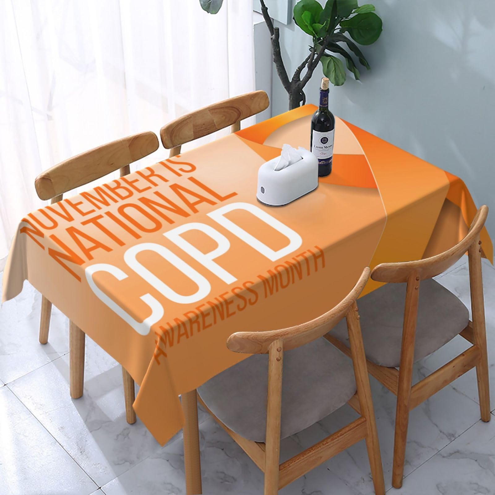 JunHeArt Copd Awareness Month Tablecloth Rectangle Table Cover Washable Table Cloths Decor For Kitchen 54" X 72"