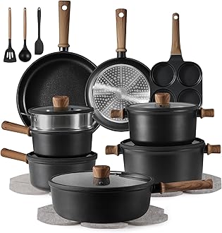 Nonstick Kitchen Cookware Sets, Non stick Pots and Pans set, Induction Cookware Set 17pcs Black