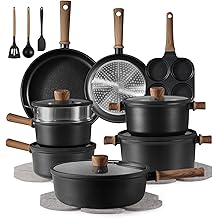 CAROTE 24Pcs Nonstick Kitchen Titanium Cookware Sets, Non stick Pots and Pans set, Induction Cookware Set Black