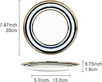 Vista 6 de fanquare Juego de 4 platos de postre de porcelana de 8 pulgadas, platos de pasta a rayas azules y verdes, juego de platos de cerámica de granja