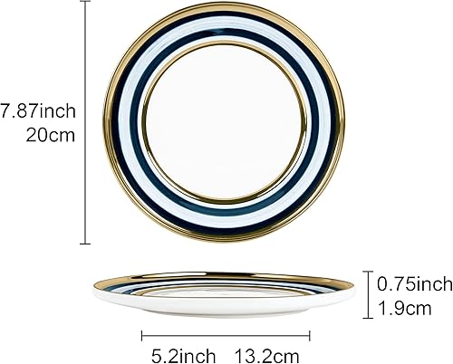 Miniatura 6 de fanquare Juego de 4 platos de postre de porcelana de 8 pulgadas, platos de pasta a rayas azules y verdes, juego de platos de cerámica de granja