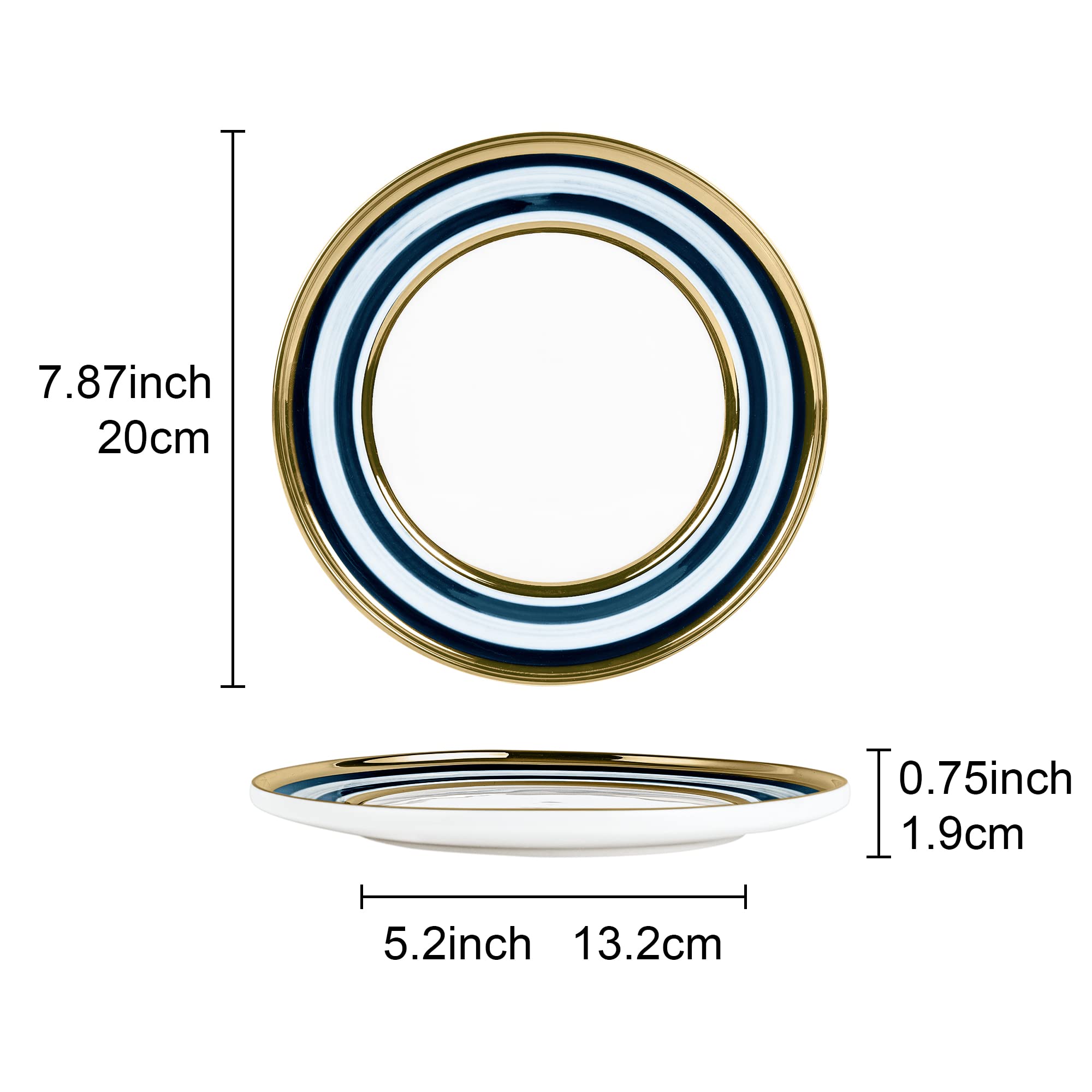 fanquare Set di 4 piatti piccoli, piatto in ceramica da 20 cm con bordo, moderno servizio di piatti per la cucina del ristorante, lavabile in microonde e in lavastoviglie
