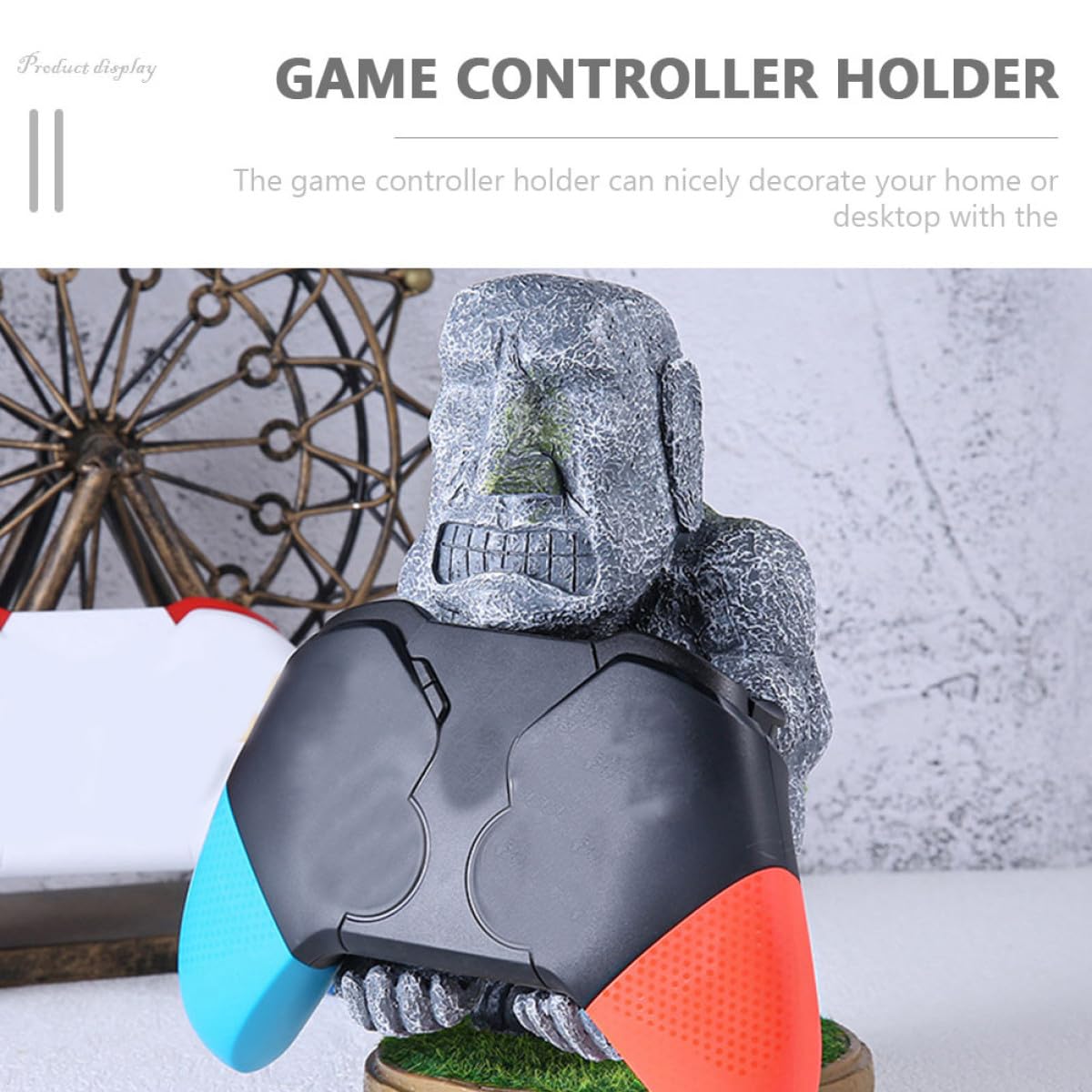 Supporto per Controller di Gioco in Resina Statua Moai, Organizzatore e Supporto Espositivo Decorativo da Tavolo per Accessori Videogiochi, Resistente e Stabile per Scrivania