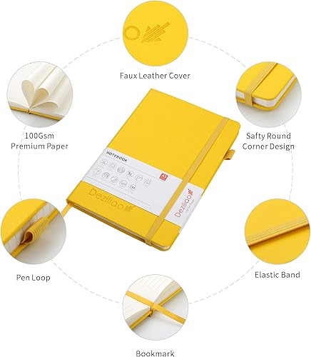 Miniatura 3 de Deziliao - Cuadernos forrados para diario, con lazo para bolígrafo. Cuadernos de tapa dura para trabajo, papel grueso de 100 Gsm con bolsillo