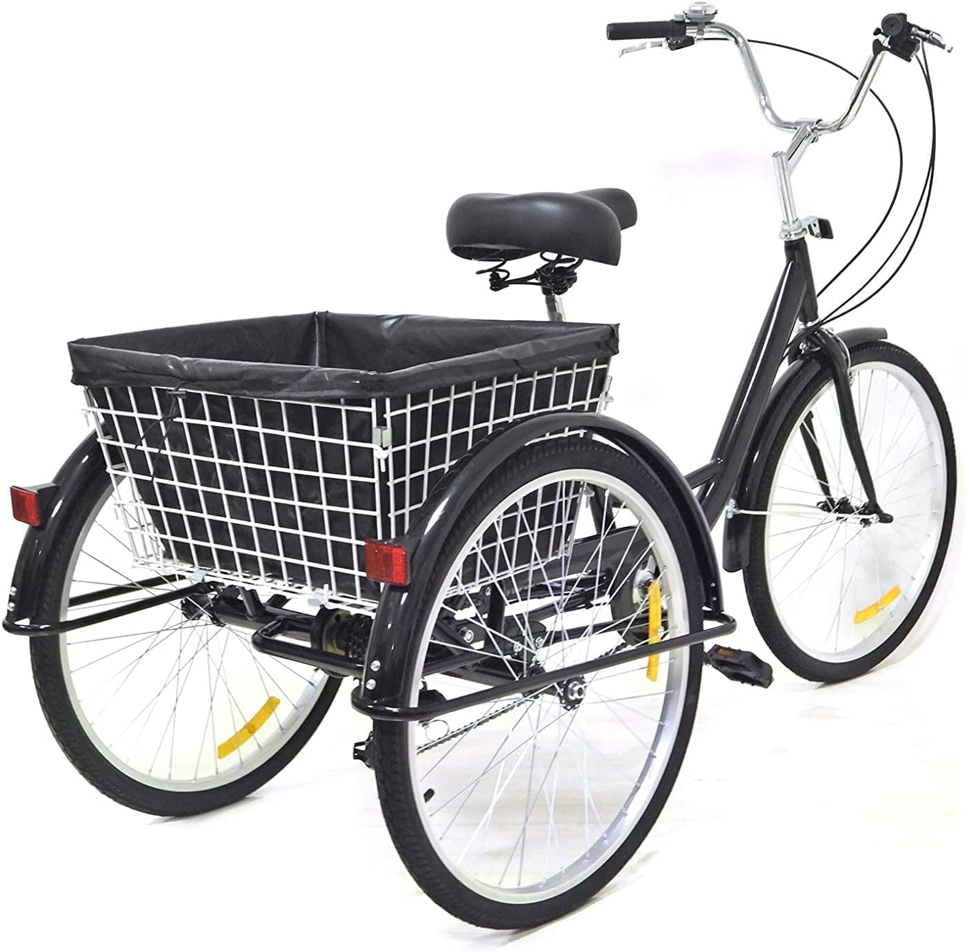 Futchoy 24 Inch Tricycle for Adults 8 Speed -Adult Tricycle Height Adjustable 3 Wheel Cruiser Bicycle Cargo Bike with Basket 110KG Load Trike Bike for Men Women Seniors (Black)