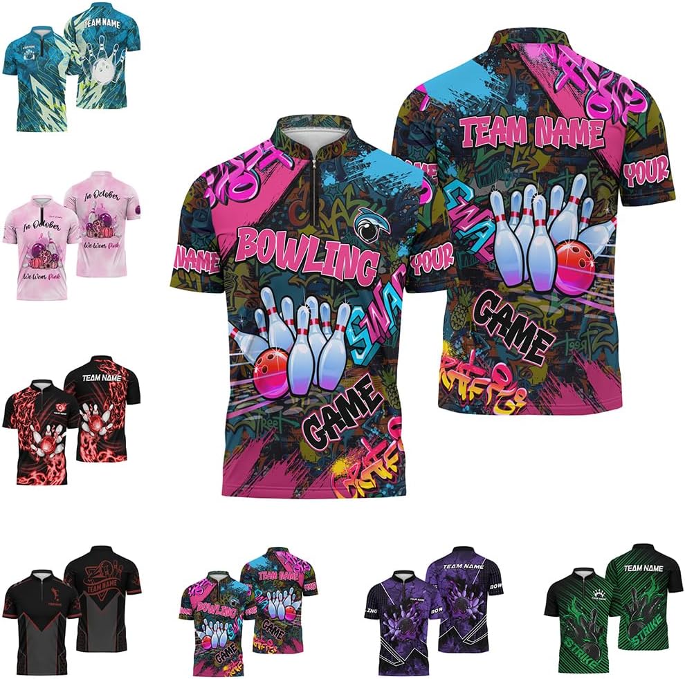 Bowling Lover Quarter Zip Jerseys with CA Bowling Spare Graphic Custom Zipper Tshirt Short Sleeve for Men Guys Boys