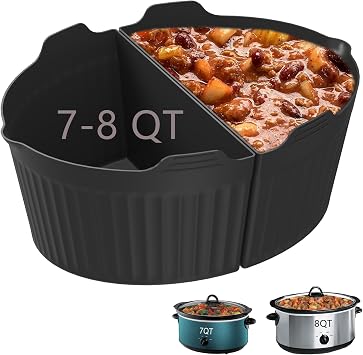Horuhue Silicone Liners Fit for Crock Pots/Slow Cookers 7-8QT, Slow Cooker Divider Insert Compatible for Crock Pot Liners, Re