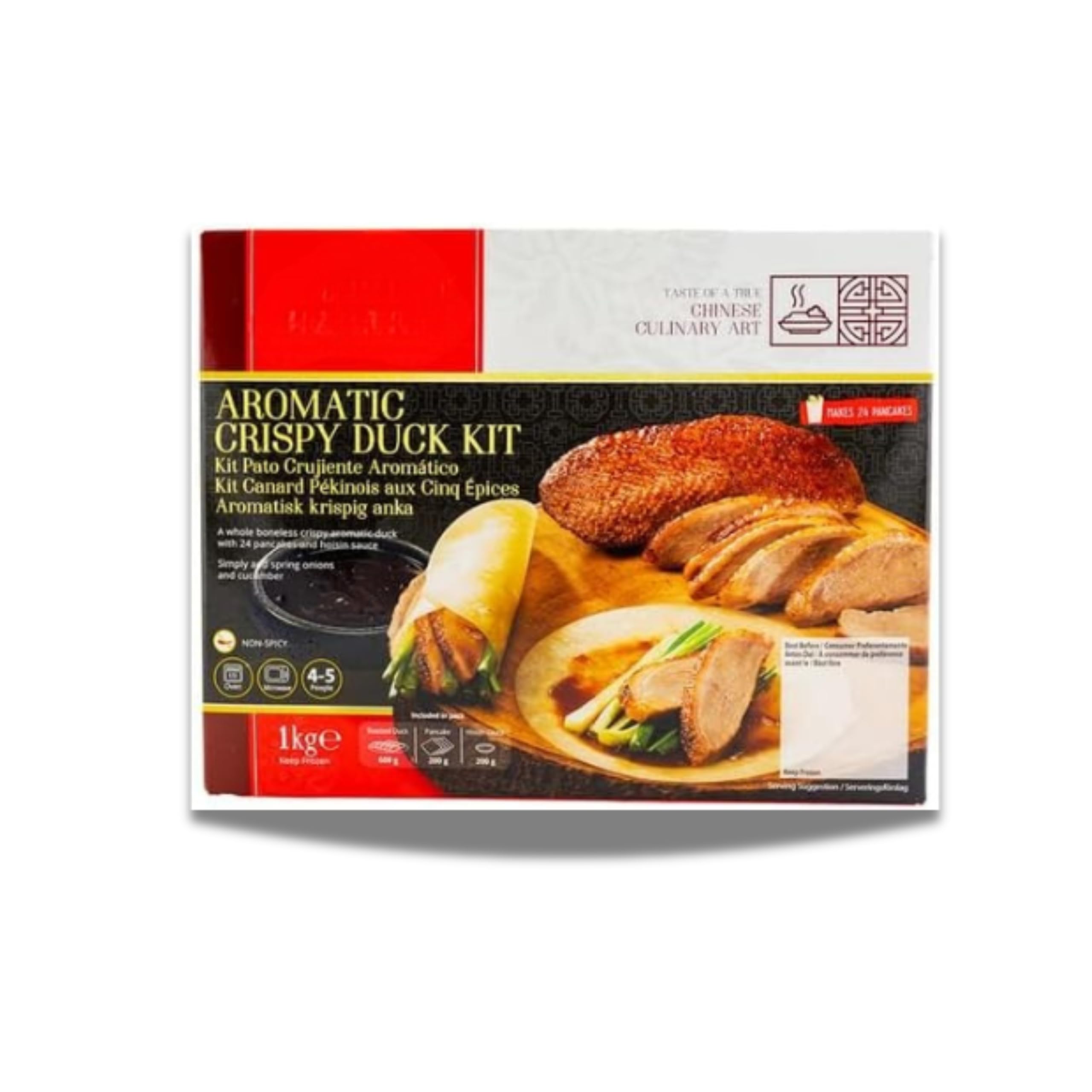 Kit de Pato Crujiente Aromático 1kg - Pato Asado Deshuesado - 24 Tortitas y Salsa Hoisin - Comida China Tradicional para 4-5 Personas - NEXU