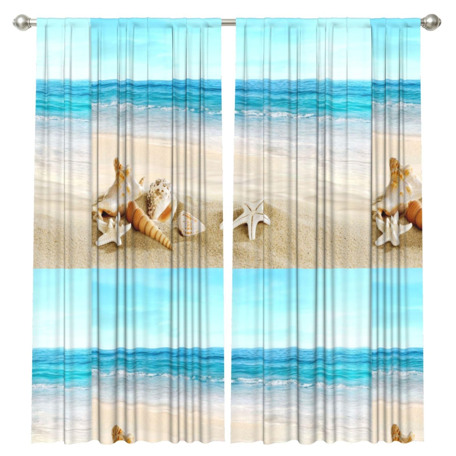 InOmak Seashells Sand, 2 Panels Window Curtains 52 x 84 Inch Blackout Curtains for Living Room Bedroom