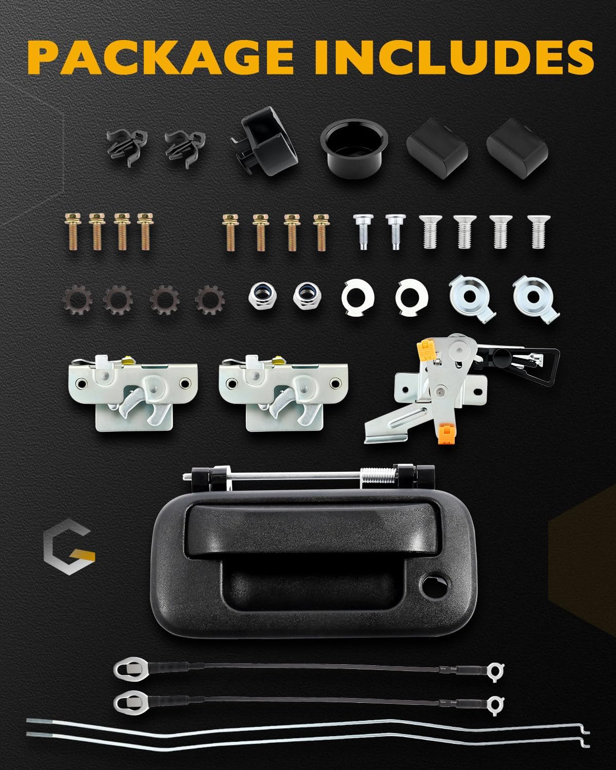 Tailgate Rebuild Kit, Compatible with 2004-2014 Ford F-150 & 2006-2008 Lincoln Mark LT, Replaces# 79606, 88081, Rear Tail Gate Liftgate Latch Bracket Cable Bushing Hinge Bolts Lock Rod Retainer Clips