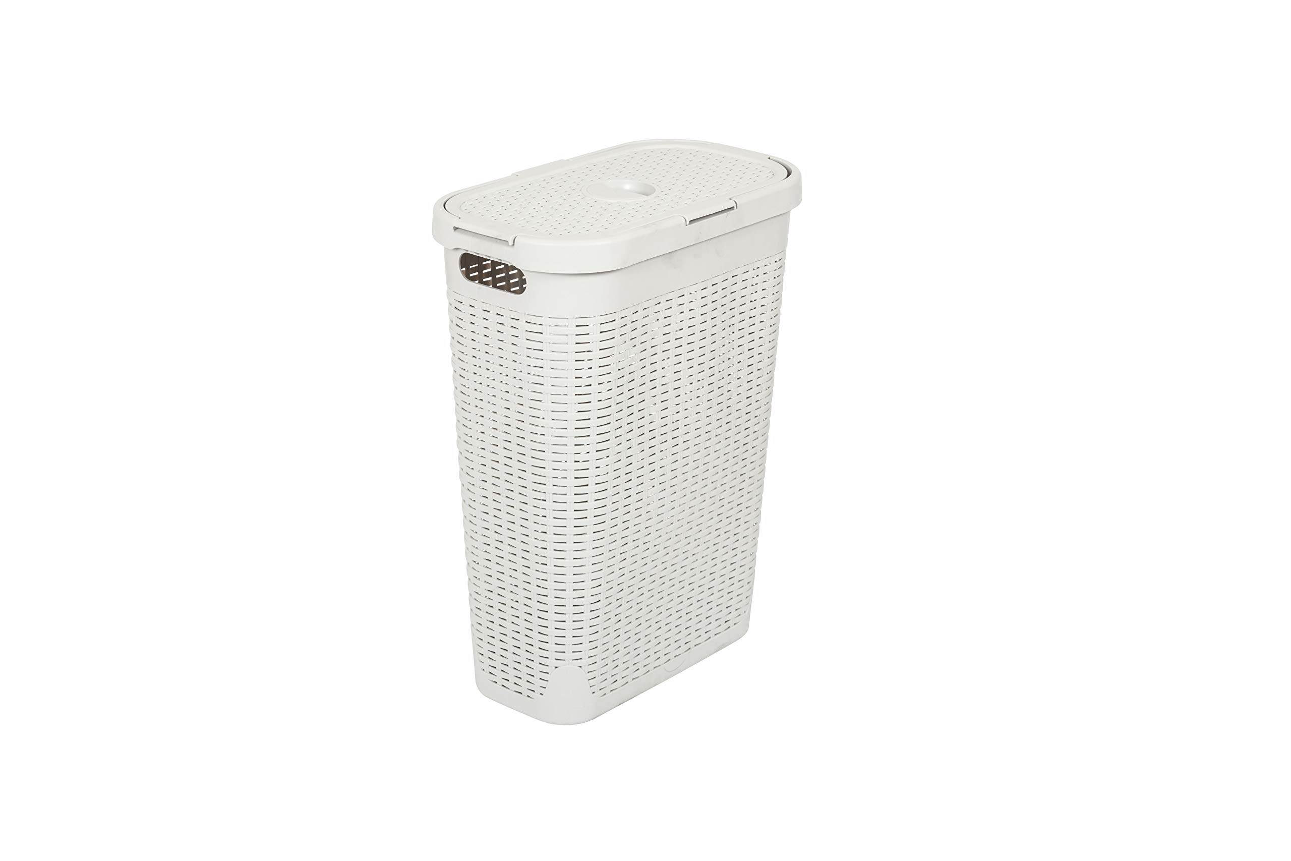 Addis Faux Rattan 40 Litre Family Slim Laundry Clothes Washing Hamper Bin with Lid, Mineral Light, Minerial Grey, Single โ image 1