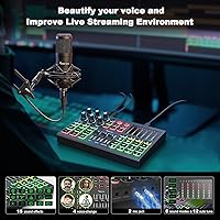 Vista 6 de Paquete de equipo de podcast para 2, mezclador de DJ de interfaz de audio totalmente metálico con micrófono de podcast, cambio de voz, 48 V