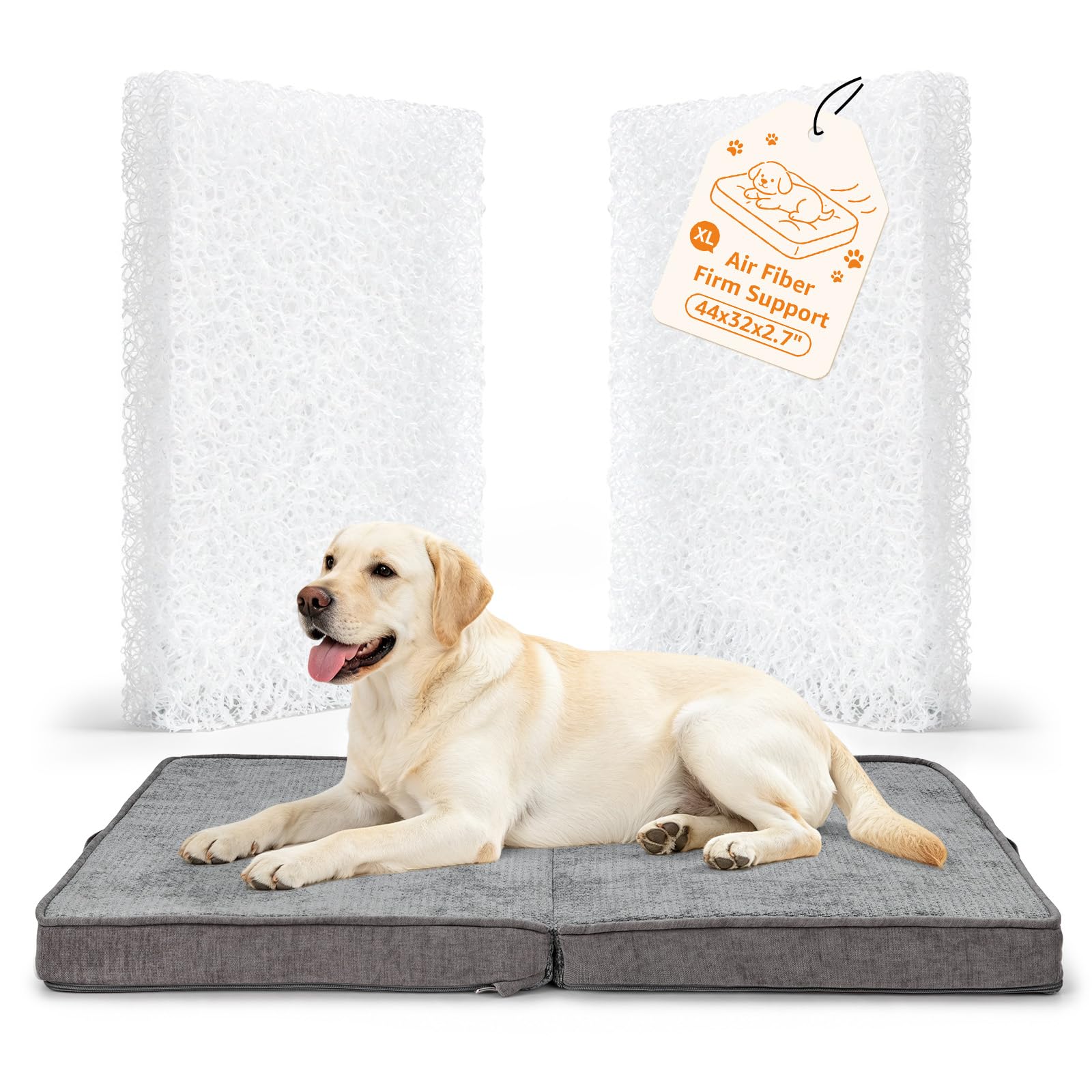 Air Fiber Orthopedic Dog Bed - Firm Support for Senior & Arthritic Dogs | Firm Support for Senior Joint Care, Fully Washable Inside-Out, Breathable Cooling Bed, Leak-Proof Crate Home