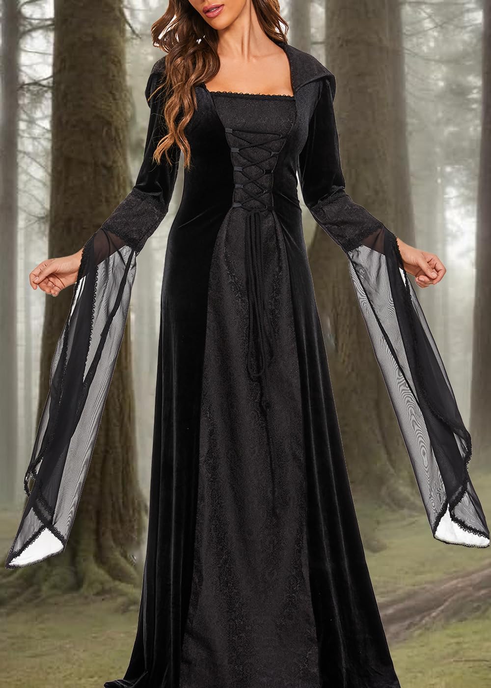Generisch Halloween kostuum, middeleeuwse kleding, kostuum, heksenjurk, middeleeuwse renaissance, oversized, A-lijn, veters, maxi-jurk, carnaval, Halloween, party, prinsessenkostuum (grijs, XXL