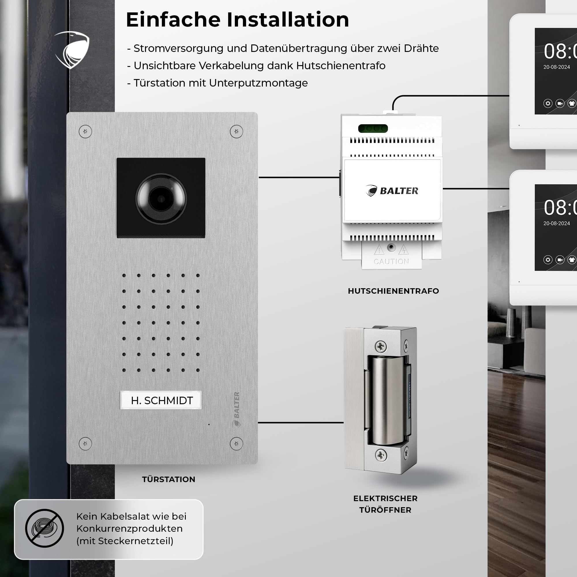Entri Video Türsprechanlage, Unterputz Türklingel mit Kamera, Smartphone App, 1 Familienhaus, Video Türklingel, 2x7 Zoll HD-Monitor, Full HD Kamera, Gegensprechanlage mit Türöffner und Klingel 2 Draht