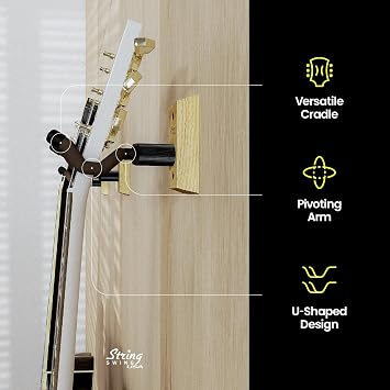 String Swing Guitar Hanger - Holder for Electric Acoustic and Bass Guitars - Stand Accessories Home or Studio Wall - Musical Instruments Safe Without Hard Cases - Oak Hardwood CC01K-O 2-Pack