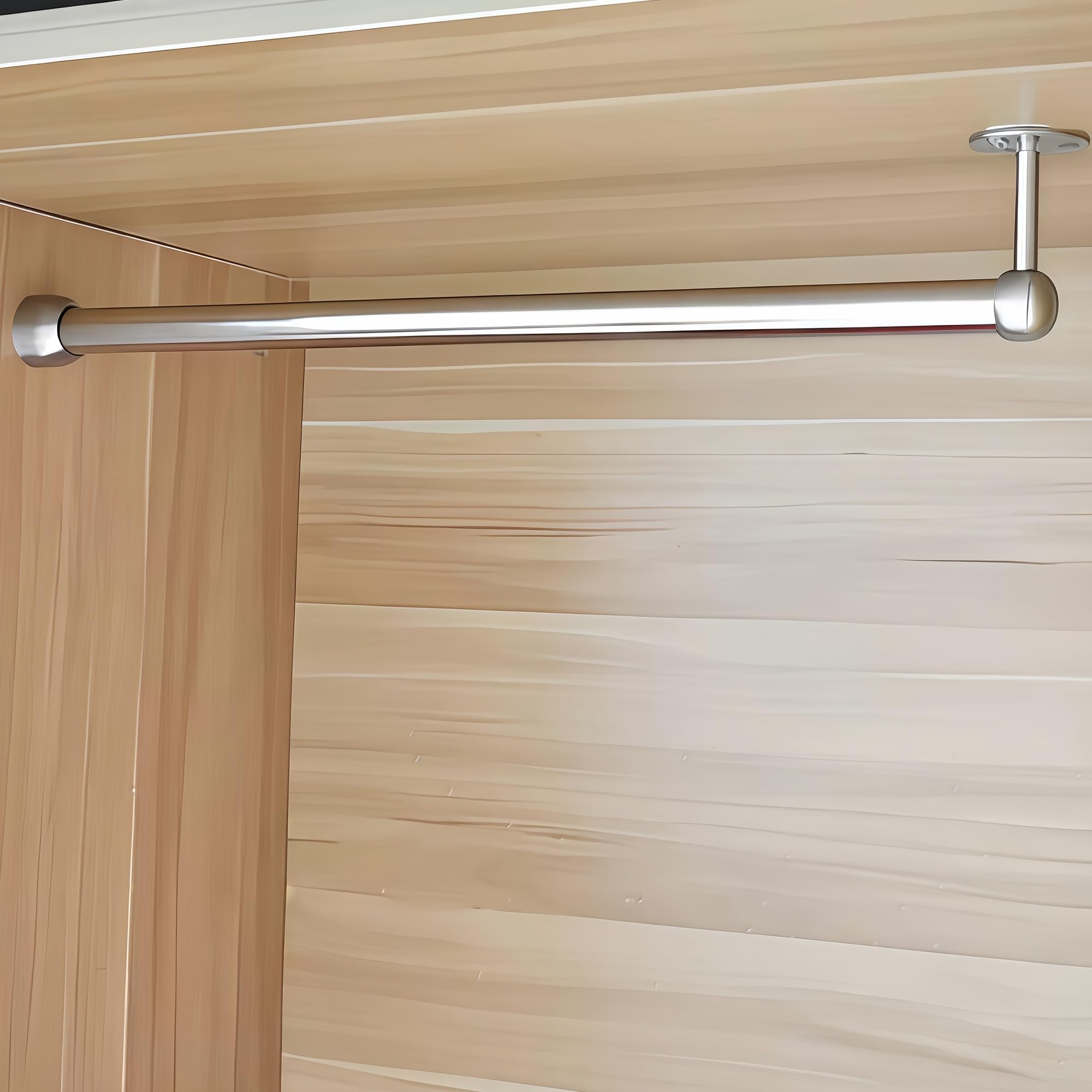 Top-mounted Stainless Steel Wardrobe Hanging Rail, Ceiling-mount Brackets Available in Long and Short Versions, Screw-fixed, Customizable Dimensions(Short rod,150cm/59.1in)