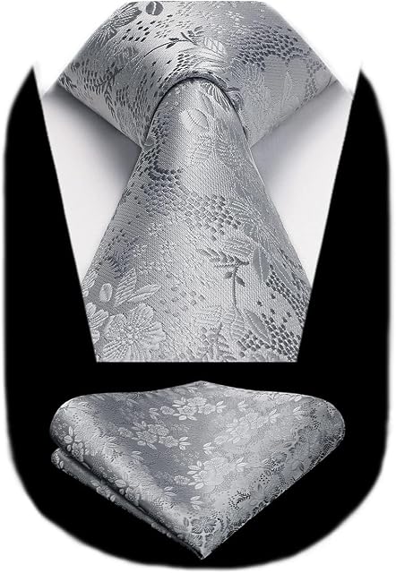 HISDERN Men's Wedding Tie and Handkerchief Houndstooth Check Plaid Tie Party Business Formal Necktie & Pocket Square Set