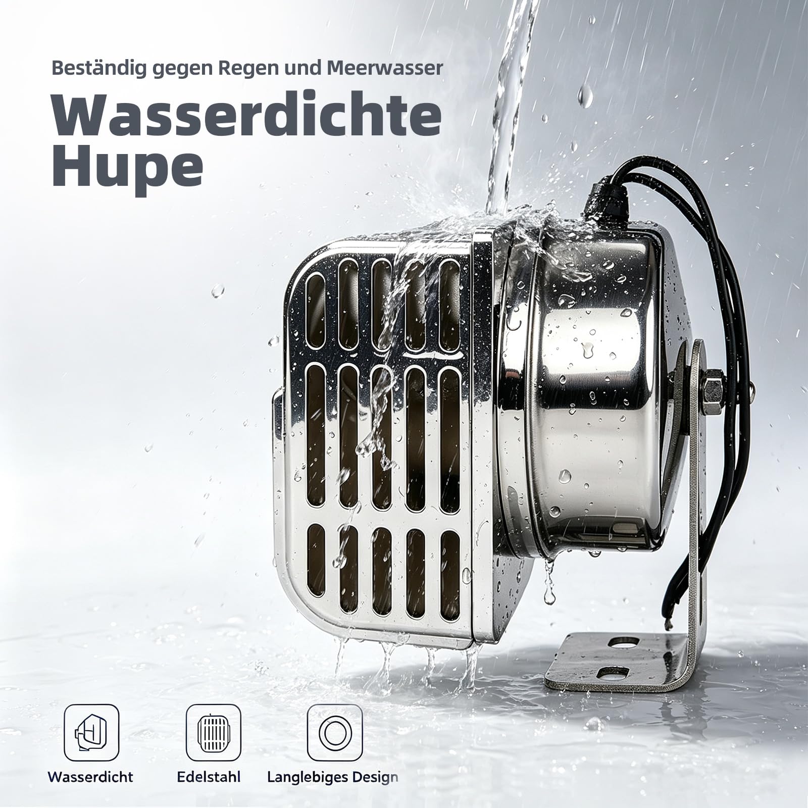 12V 72W signalhorn, aus Edelstahl 304, 130dB Zweiton,wasserdicht & rostfrei