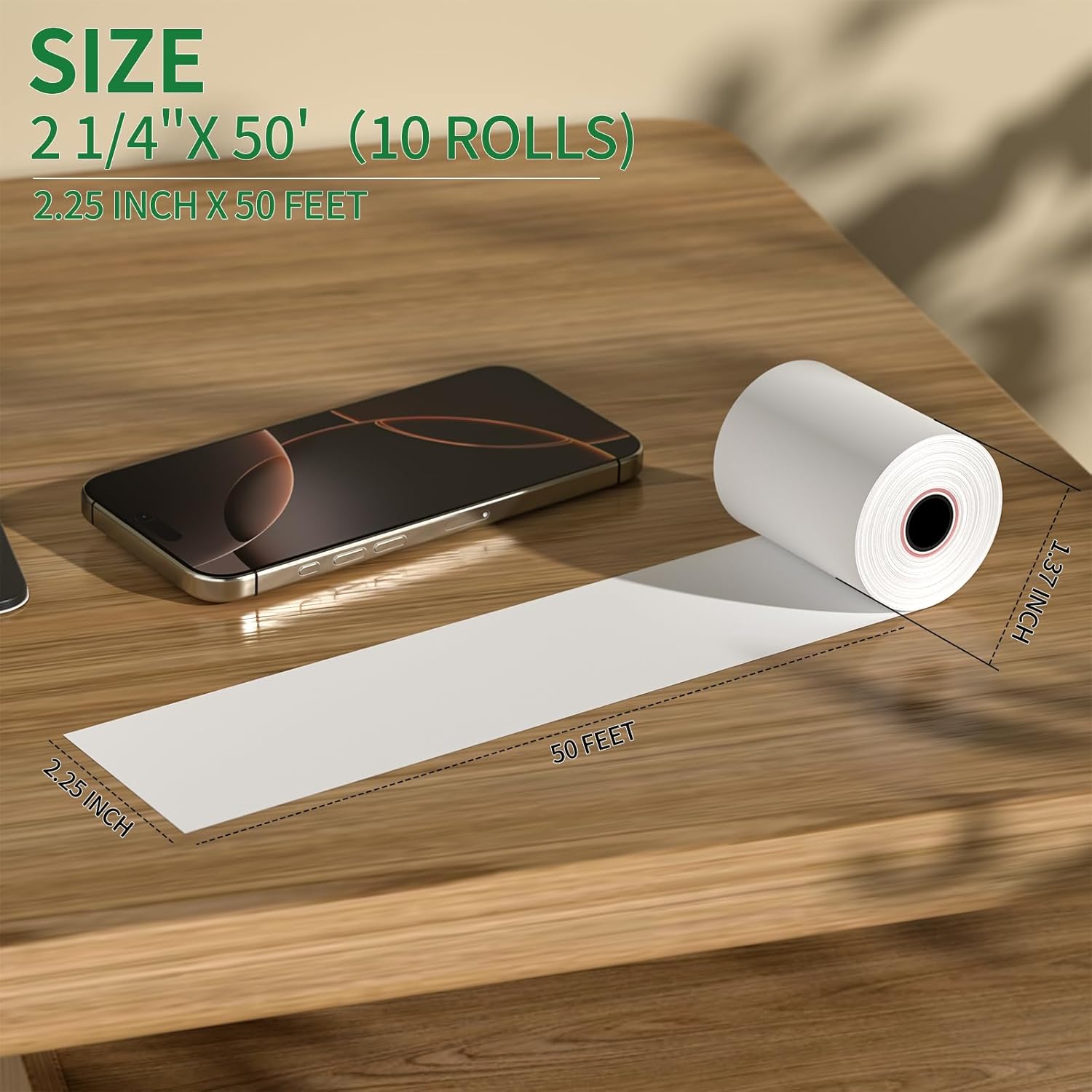 (10 Rolls) 2 1/4" x 50' Thermal Receipt Paper Rolls, Cash Register POS Thermal Paper, Credit Card Rolls Thermal 2 1/4 in x 50 ft. - Image 2