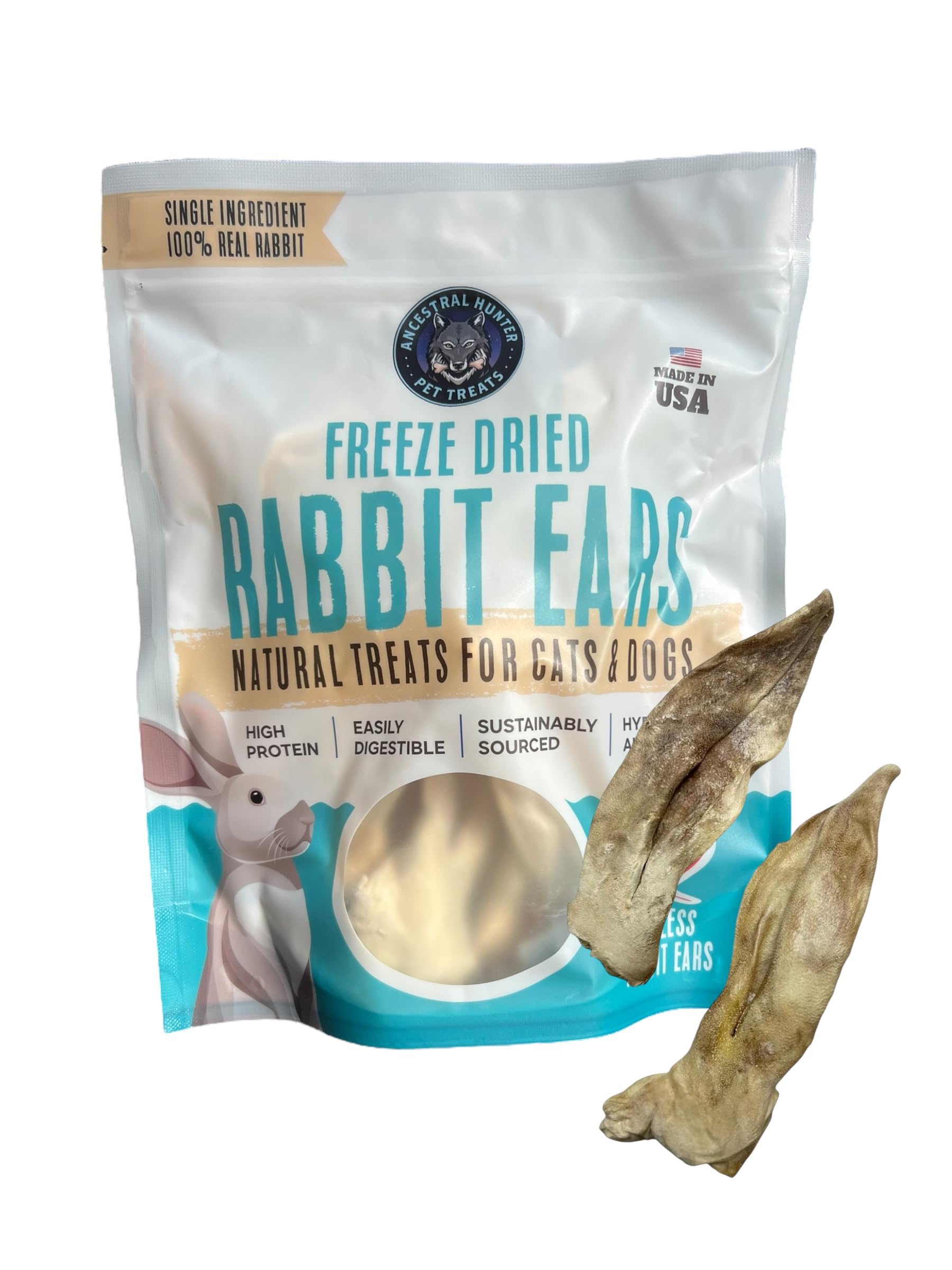 Freeze Dried Rabbit Ears Dog Treats - Furless Rabbit Ears for Dogs & Cats - Healthy Dog Treats - High Value - Single Ingredient- Crunchy